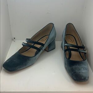 Sam Edelman Anthropologie Tahira Blue Gray Velvet Women's Low Heels Shoes 9.5